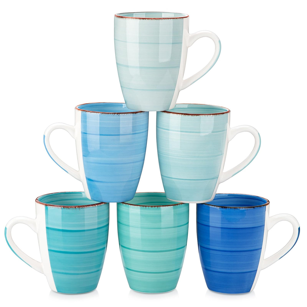 vancasso Bonita 12oz Ceramic Coffee Mug for Cappuccino, Latte, Tea, Cocoa, Hot Color, Set of 6