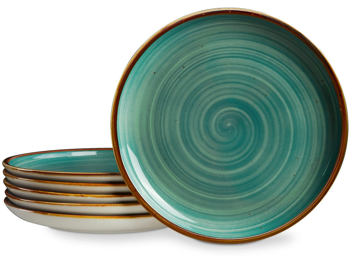 ONEMORE Porcelain Dinner Plates 8.5 inch Dessert Salad Plates Ceramic Plates with Speckle Serving Dishes Set of 4, Microwave, Oven and Dishwasher Safe