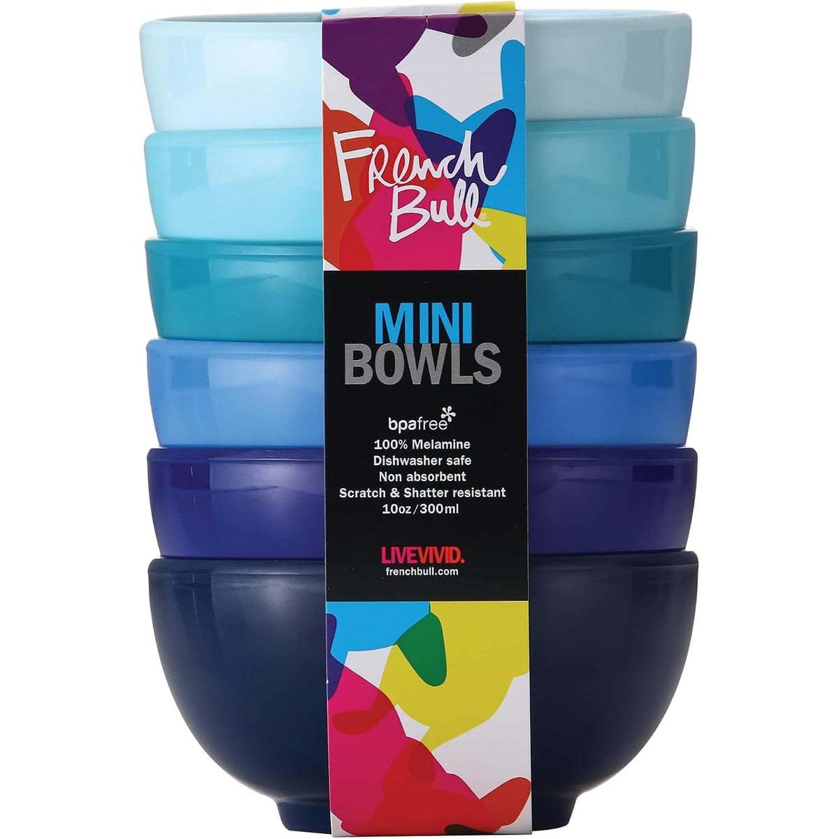 French Bull Melamine Mini Bowls, 10 oz, Set of 6, Multicolor