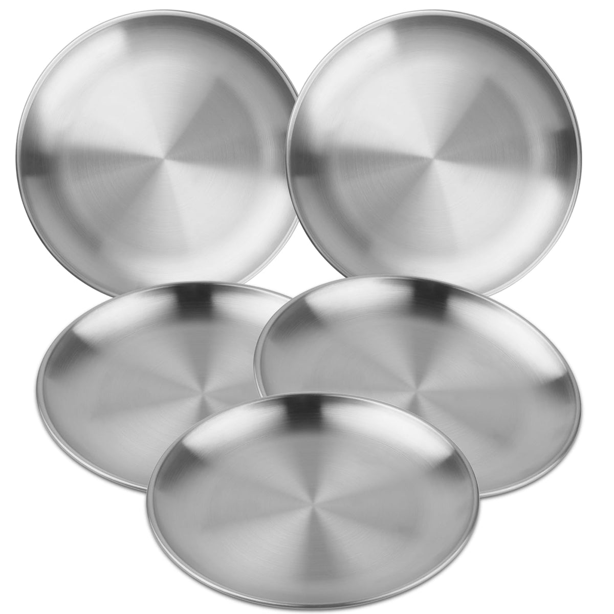 MOUYAT 6 PCS 12 Inch Large Stainless Steel Plate, 30cm Round Dinner Metal Plates, Metal Salad Steak Plates Reusable Dinner Dish for Eating Serving Camping Outdoor BBQ Home Kitchen, Frosted Gold