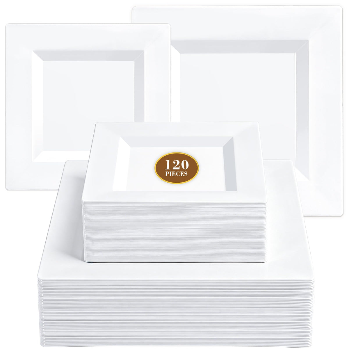 N9R 60PCS White Square Plastic Plates, Disposable Plates for Party