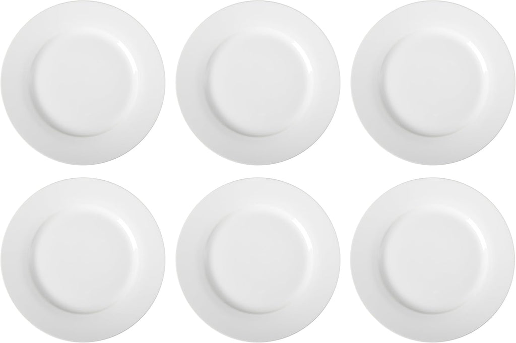 Amazon Basics 6-Piece White Dinner Plate Set, Microwave and Dishwasher Safe for Everyday Use, 10.5 inches