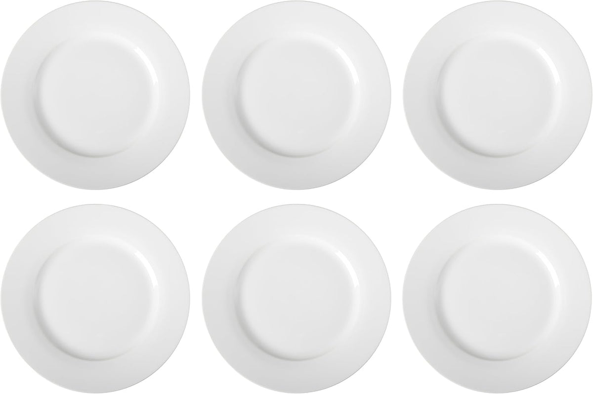 Amazon Basics 6-Piece White Dinner Plate Set, Microwave and Dishwasher Safe for Everyday Use, 10.5 inches