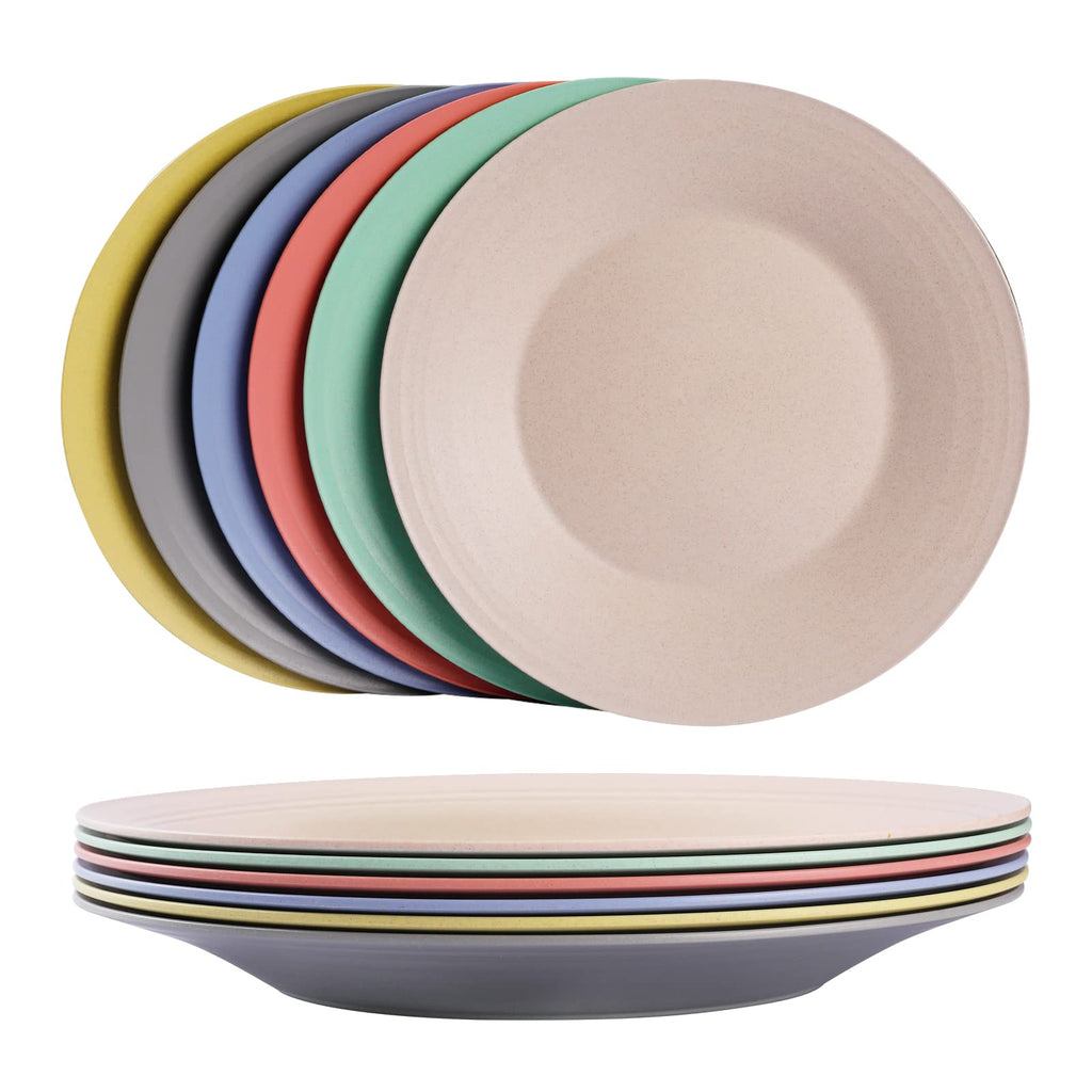 10inch/6pcs Dishwasher & Microwave Safe Wheat Straw Plates, Alternative for Plastic Plates, Lightweight Reusable Unbreakable Dinner Plates, Non-toxin, BPA Free for Kids Adults, Black