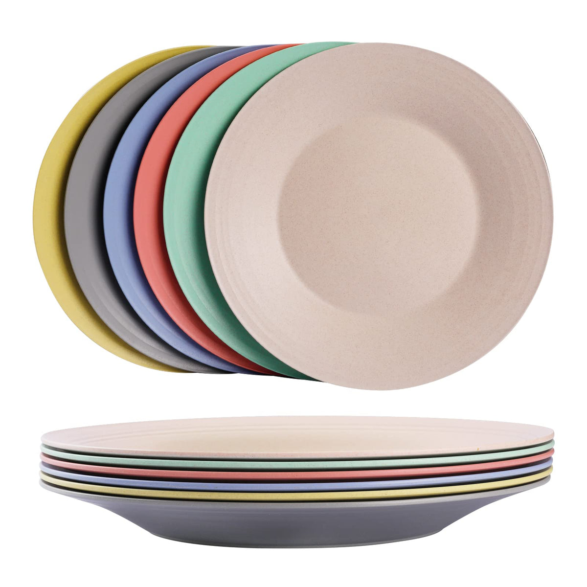 10inch/6pcs Dishwasher & Microwave Safe Wheat Straw Plates, Alternative for Plastic Plates, Lightweight Reusable Unbreakable Dinner Plates, Non-toxin, BPA Free for Kids Adults, Black