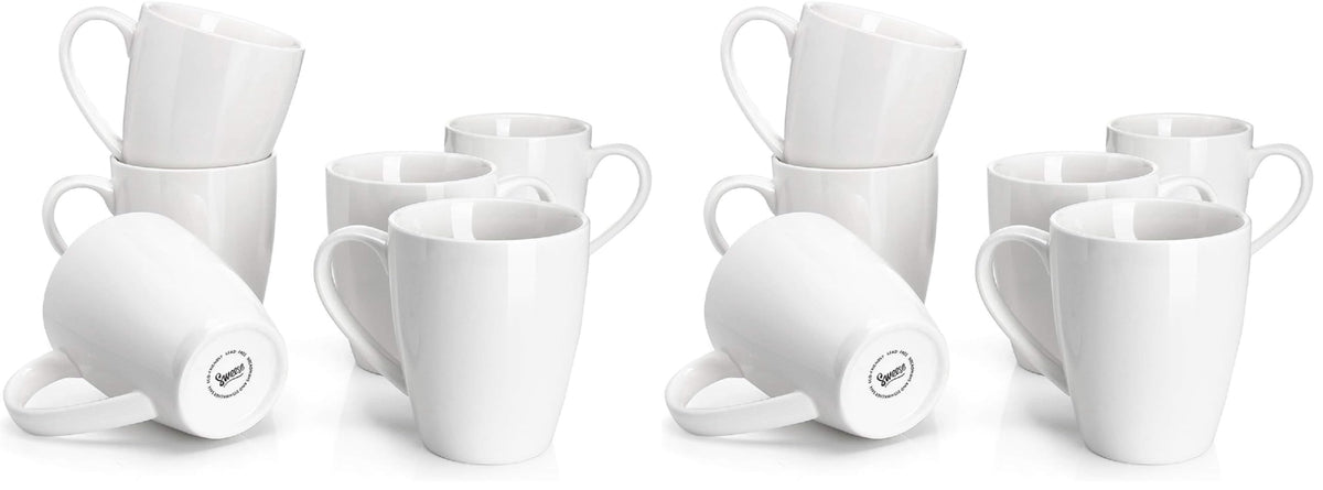 Sweese Porcelain Coffee Mugs - 16 Ounce - Set of 6, Cups for Latte, Hot Tea, Cappuccino, Mocha, Cocoa, White