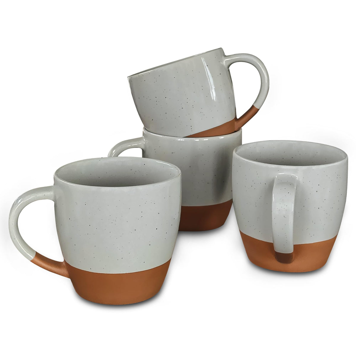 MORA Ceramic Large Latte Mug Set of 4, 16oz - Microwavable, Porcelain Coffee Cups With Big Handle - Modern, Boho, Unique Style For Any Kitchen. Microwave Safe Stoneware - Assorted Neutrals