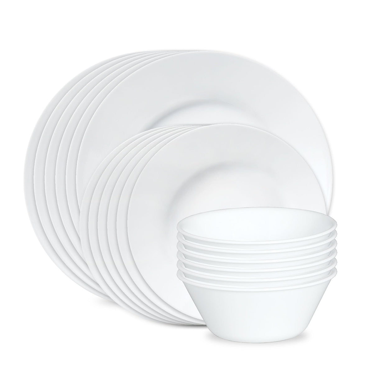 Corelle Vitrelle 18-Piece Service for 6 Dinnerware Set, Triple Layer Glass and Chip Resistant, Lightweight Round Plates and Bowls Set, Portofino