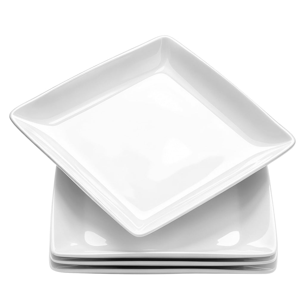 Porcelain Square Dinner Plates, 10.75 Inch Square Serving Plate for Steak, Pasta, Salad, Snacks, Pizza, Appetizer Plates, Set of 6, White