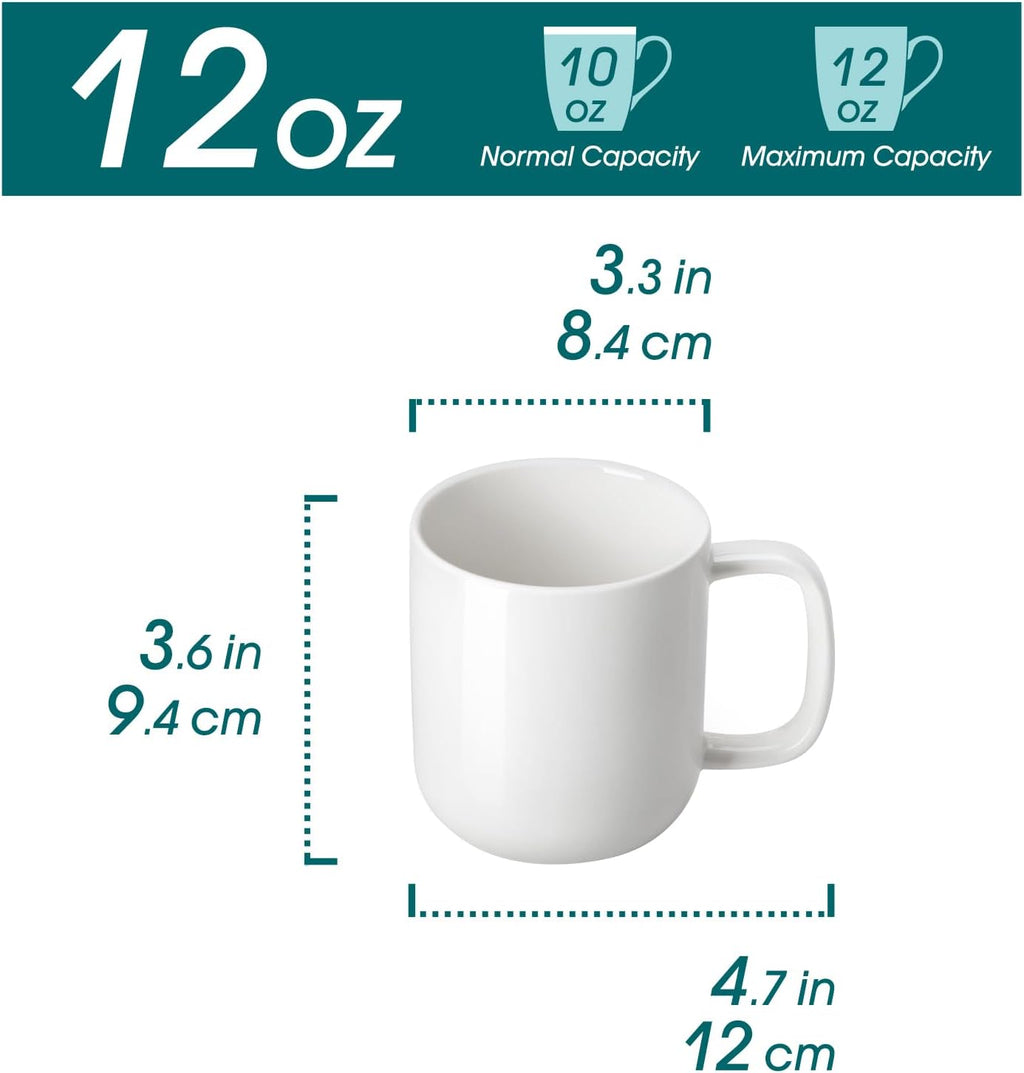 vancasso Porcelain Coffee Mugs Set, 12 oz Ceramic Coffee Cups for Latte Hot Tea Cappuccino Cocoa Milk Cups Set of 6, Dishwasher & Microwave Safe, White