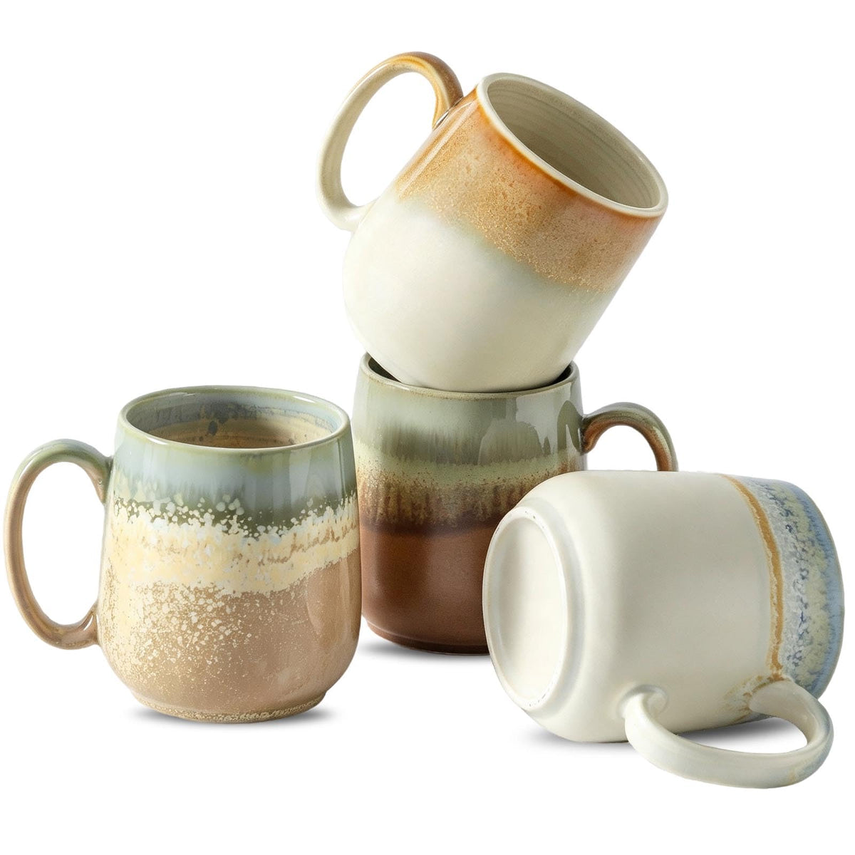 HASENSE Coffee Mugs, 15 Ounce Ceramic Coffee Mug Set of 6, Reactive Glaze Tea Cups with Handle for Milk, Hot Cocos, Latte, Stylish Blue Cup Gift for Man and Women, Dishwasher and Microwave Safe