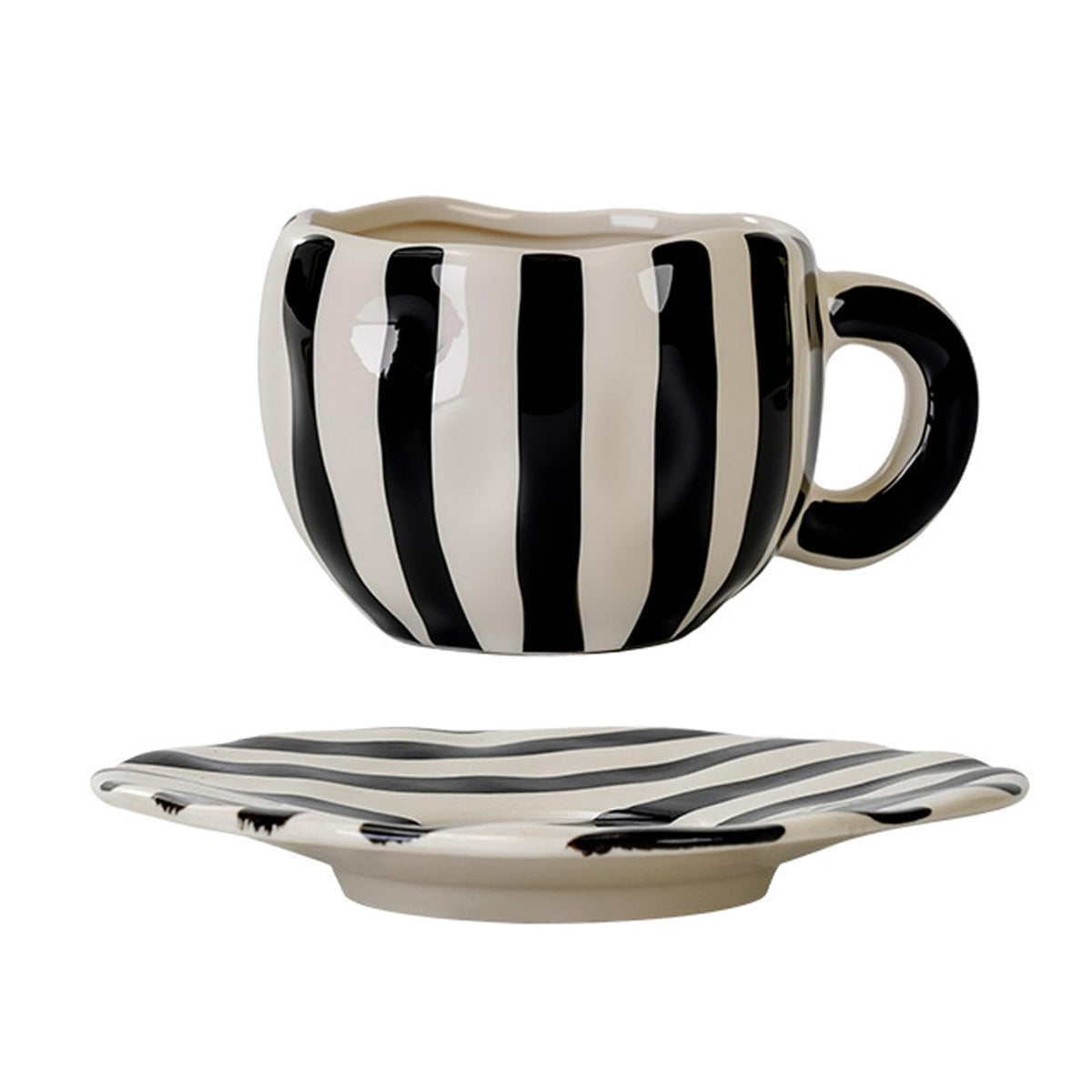 8 Oz Coffee Mug Large Espresso Cups With Saucer Ceramic Coffee Mugs Porcelain Coffee Cup With Saucer Hand-Painted Striped Art Cup And Saucer,C
