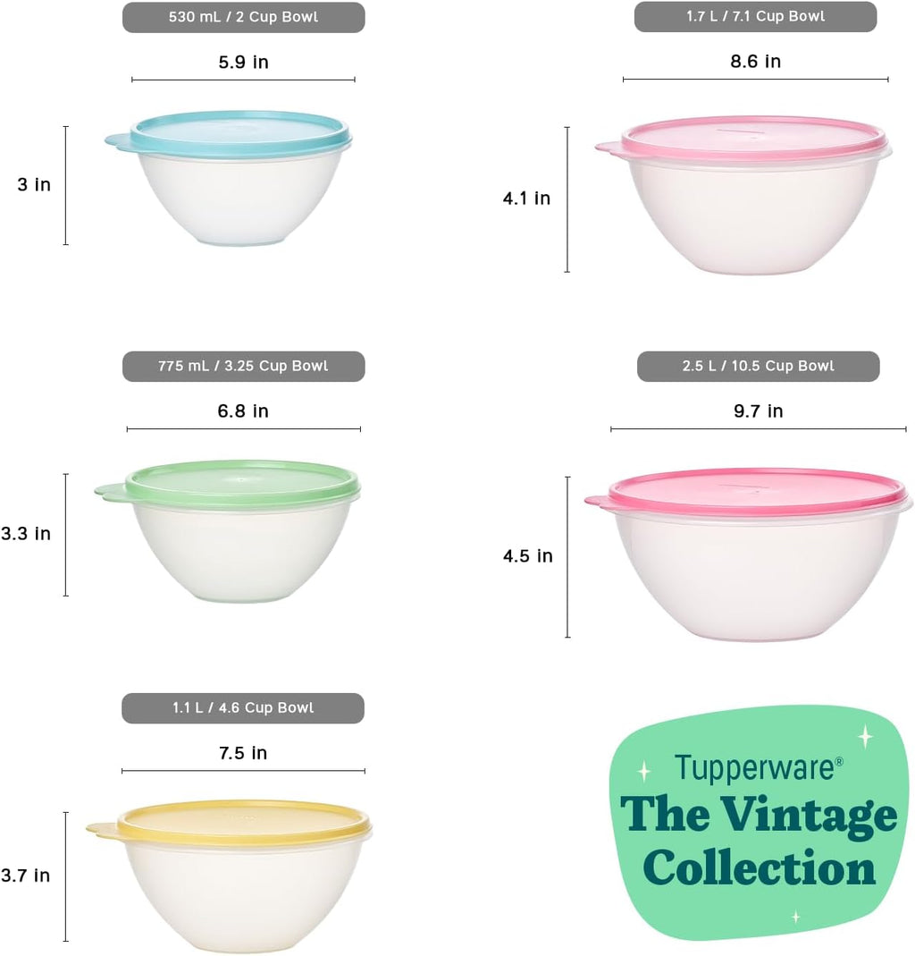 Tupperware Wonderlier 10-Piece Vintage Pastel Set (5 Bowls + 5 Lids)
