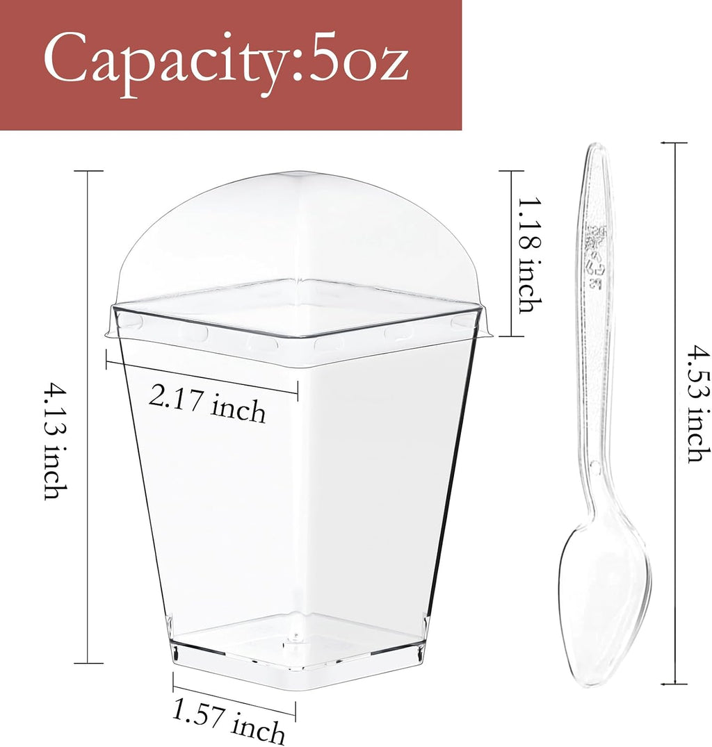 Hiasobre 5 oz Plastic Dessert Cups with Lids and Spoons, 50 Pack