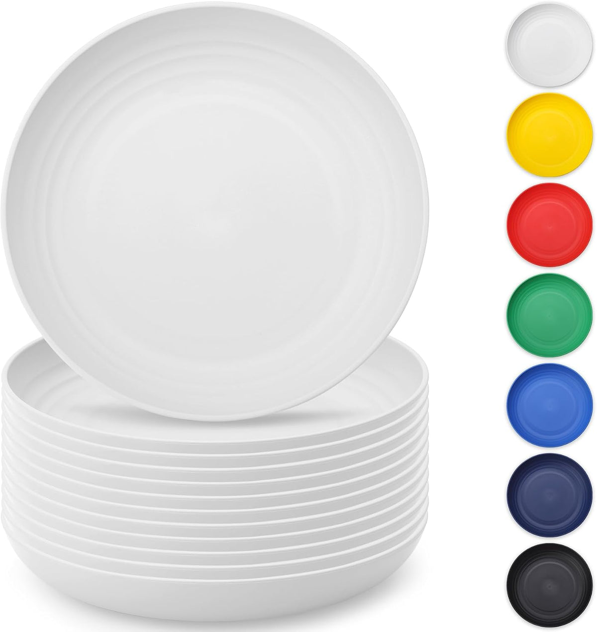 Berglander White Plastic Plates Set of 12 Pieces 9", Reusable and Sturdy Unbreakable Dinner Plates, Salad Plates, Pasta Bowls, Dishes for Home, Kid, Light Weight Easy Carry for Picnic, Camping