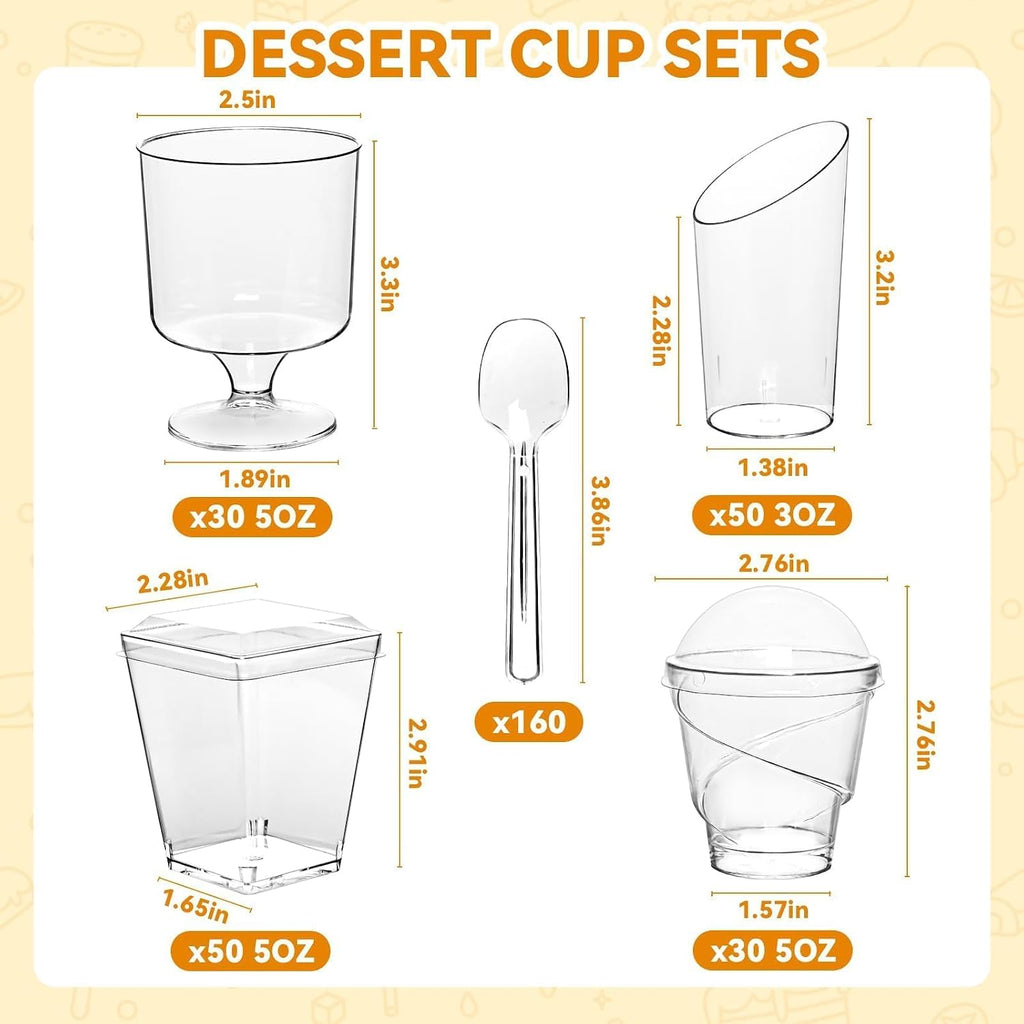 400-Pack 5 oz Dessert Cups with Lids and Spoons, Clear Plastic Parfait & Yogurt Cups, Mini Shooter Cups for Parties, Ice Cream, Pudding, Fruit | Square Appetizer Containers