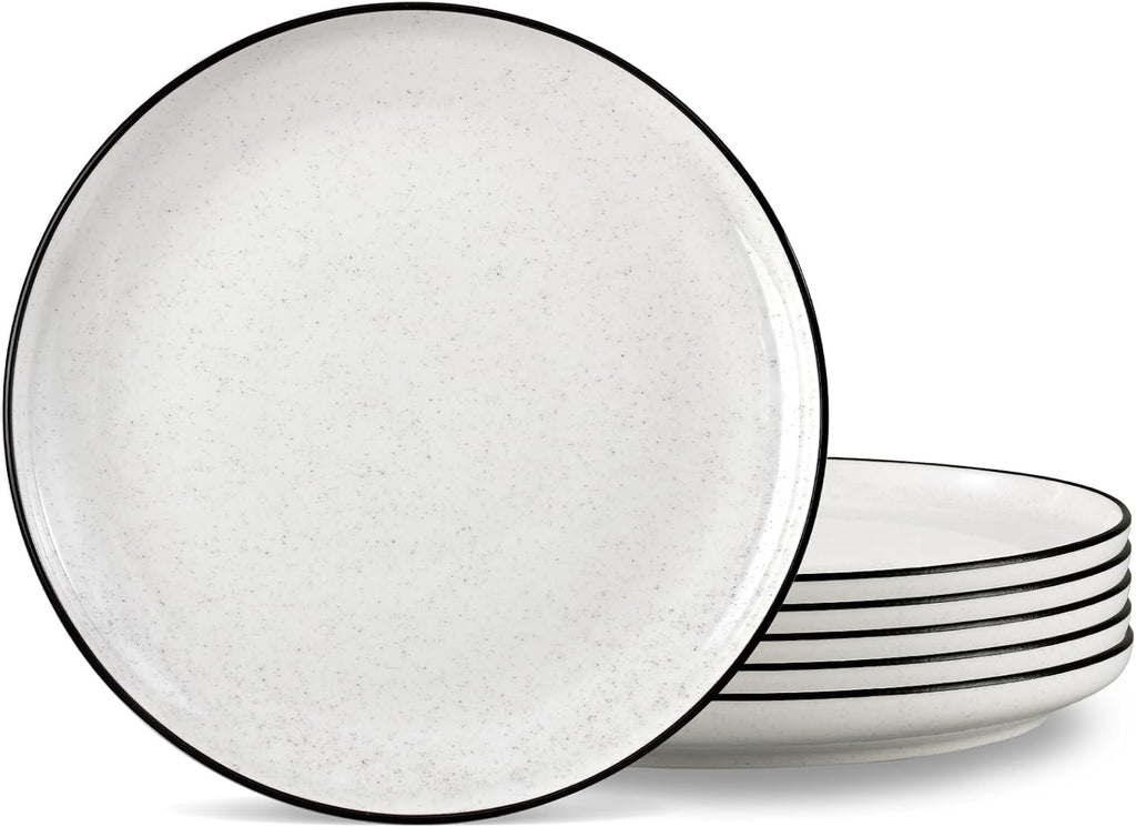 Ceramic White Dinner Plates Set of 6, 10.5 Inch Plates for Kitchen, Microwave Oven and Dishwasher Safe, Modern Dishes Set for Pasta,Steak, Dessert, Salad