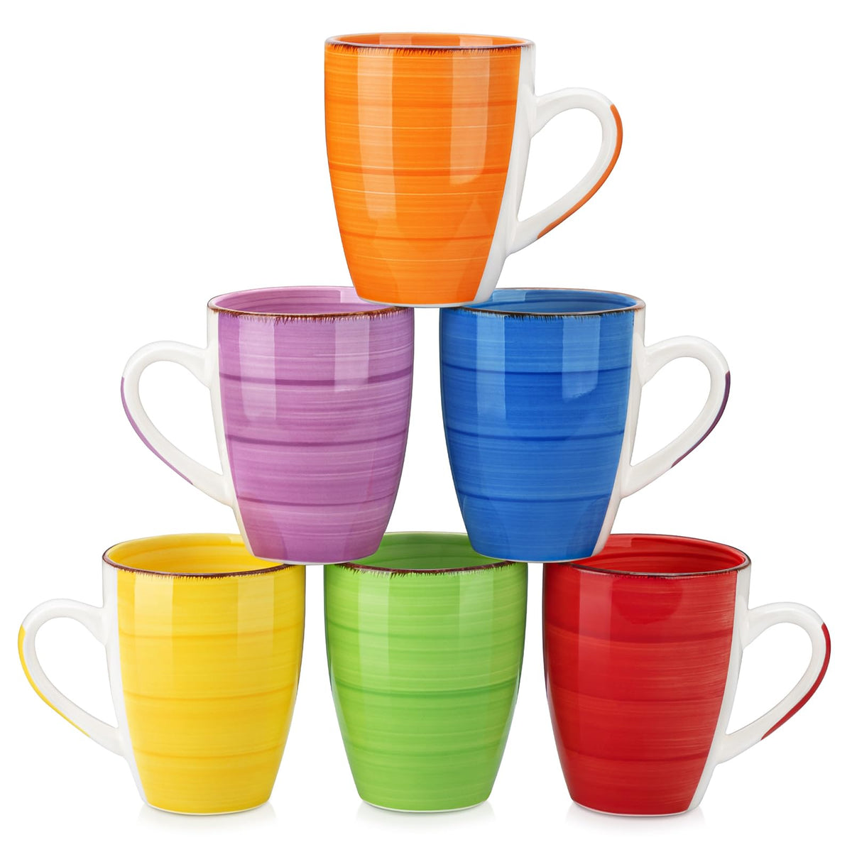 vancasso Bonita 12oz Ceramic Coffee Mug for Cappuccino, Latte, Tea, Cocoa, Hot Color, Set of 6
