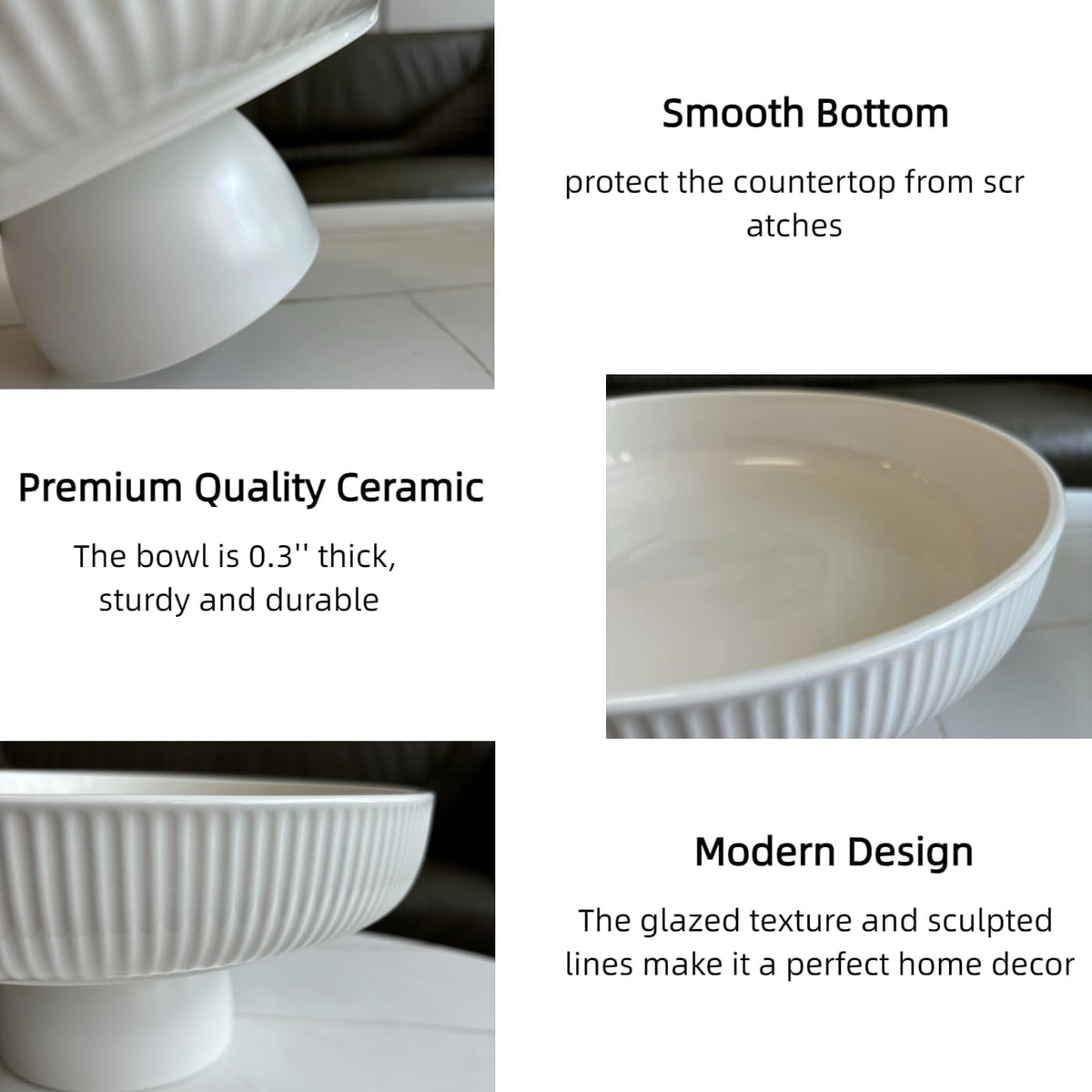 11" Ceramic Fruit Bowl for Kitchen Counter, White