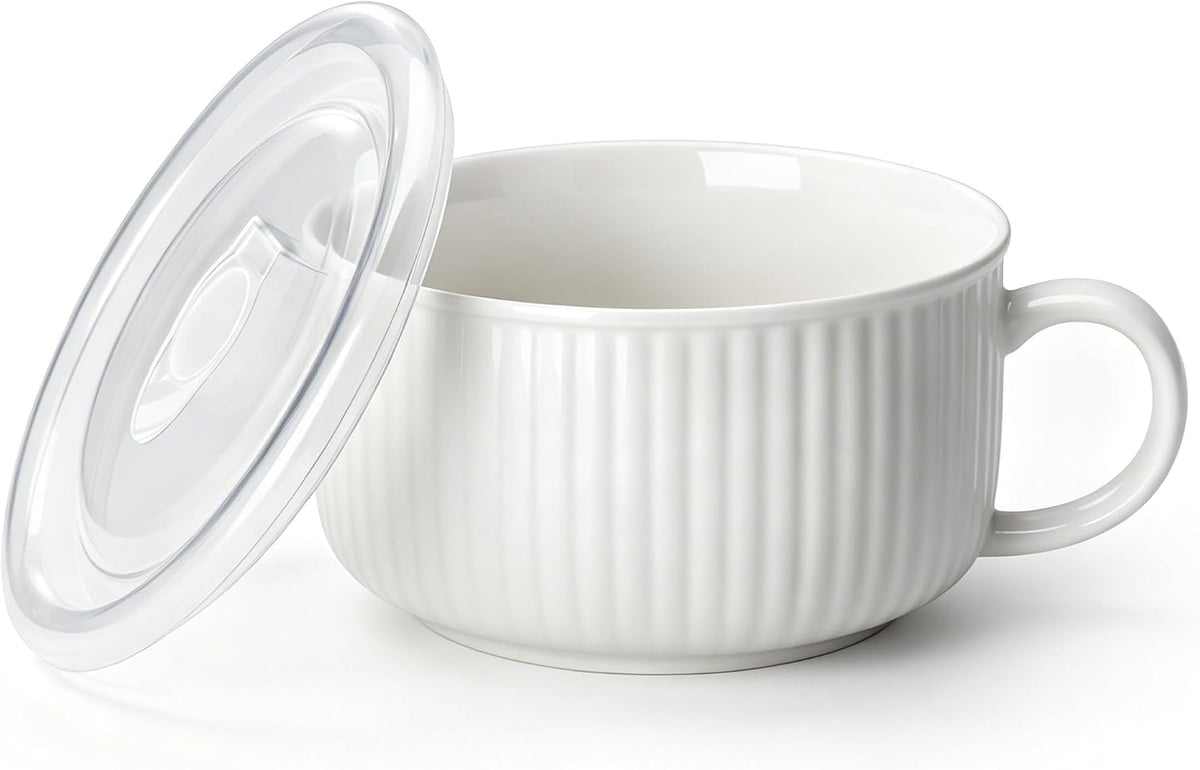 vancasso 38oz Soup Mug with Lid and Handle Steam Vent Bowl White 1 Pack