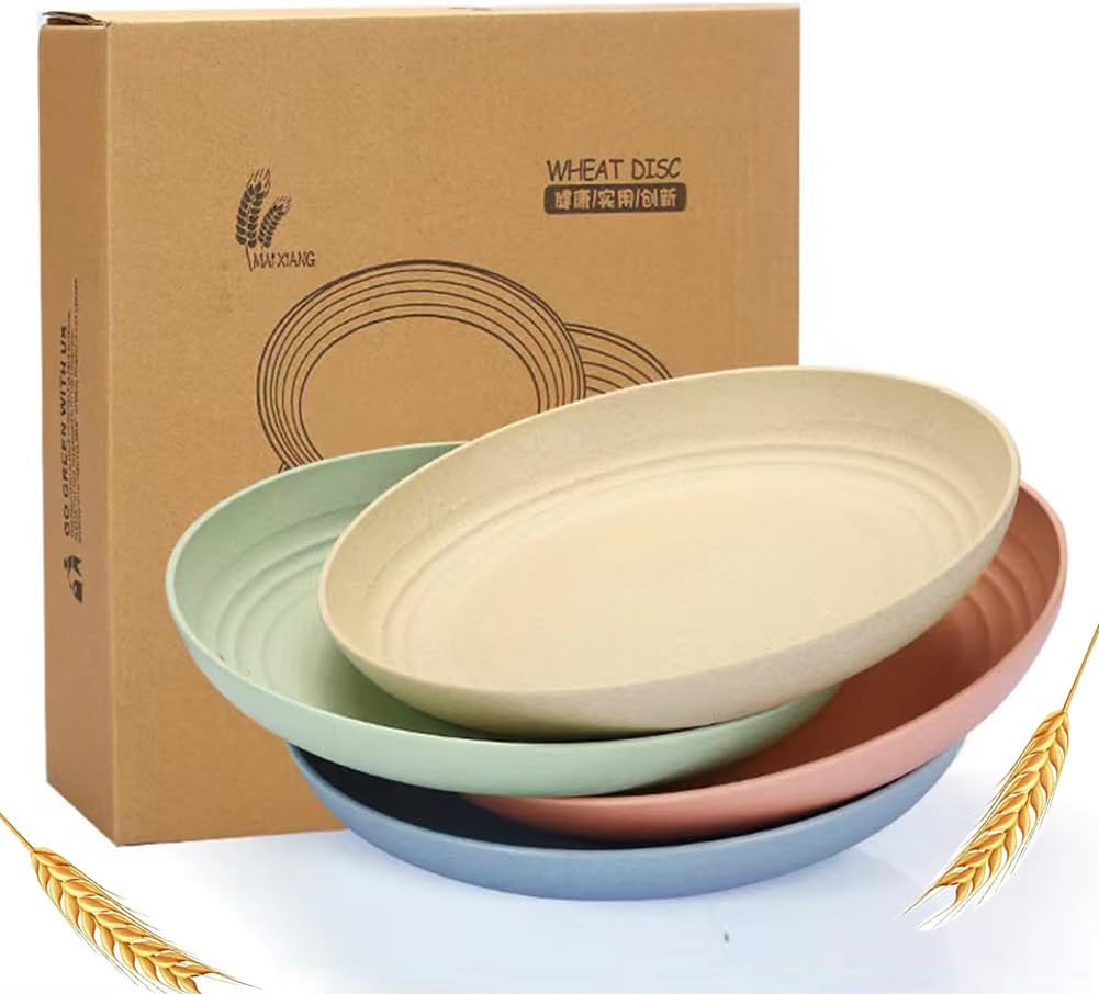 LRUUIDDE Unbreakable Cereal Dinner Plate, 9 Inch Wheat Straw Deep Reusable Plastic, Lightweight Salad Kids for Kitchen Camping BPA FREE Dishwasher Safe