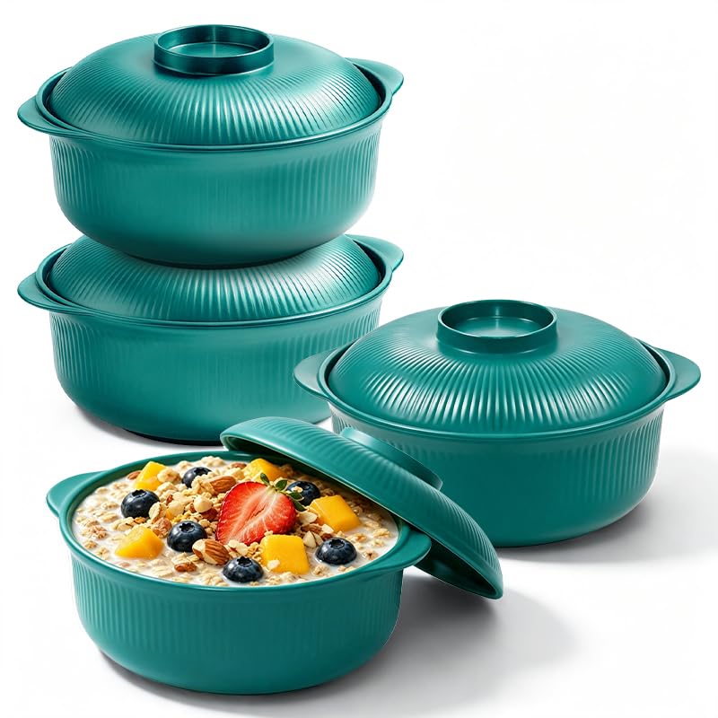 Microwave Bowls with Lids, 40 oz Lightweight Unbreakable Bowls, 4 Pack