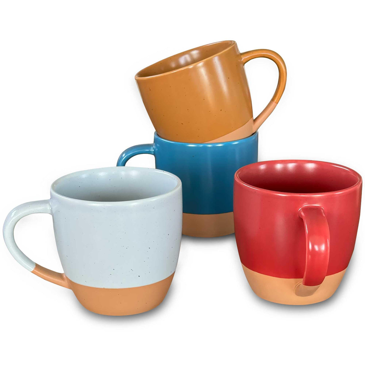 MORA Ceramic Large Latte Mug Set of 4, 16oz - Microwavable, Porcelain Coffee Cups With Big Handle - Modern, Boho, Unique Style For Any Kitchen. Microwave Safe Stoneware - Assorted Neutrals