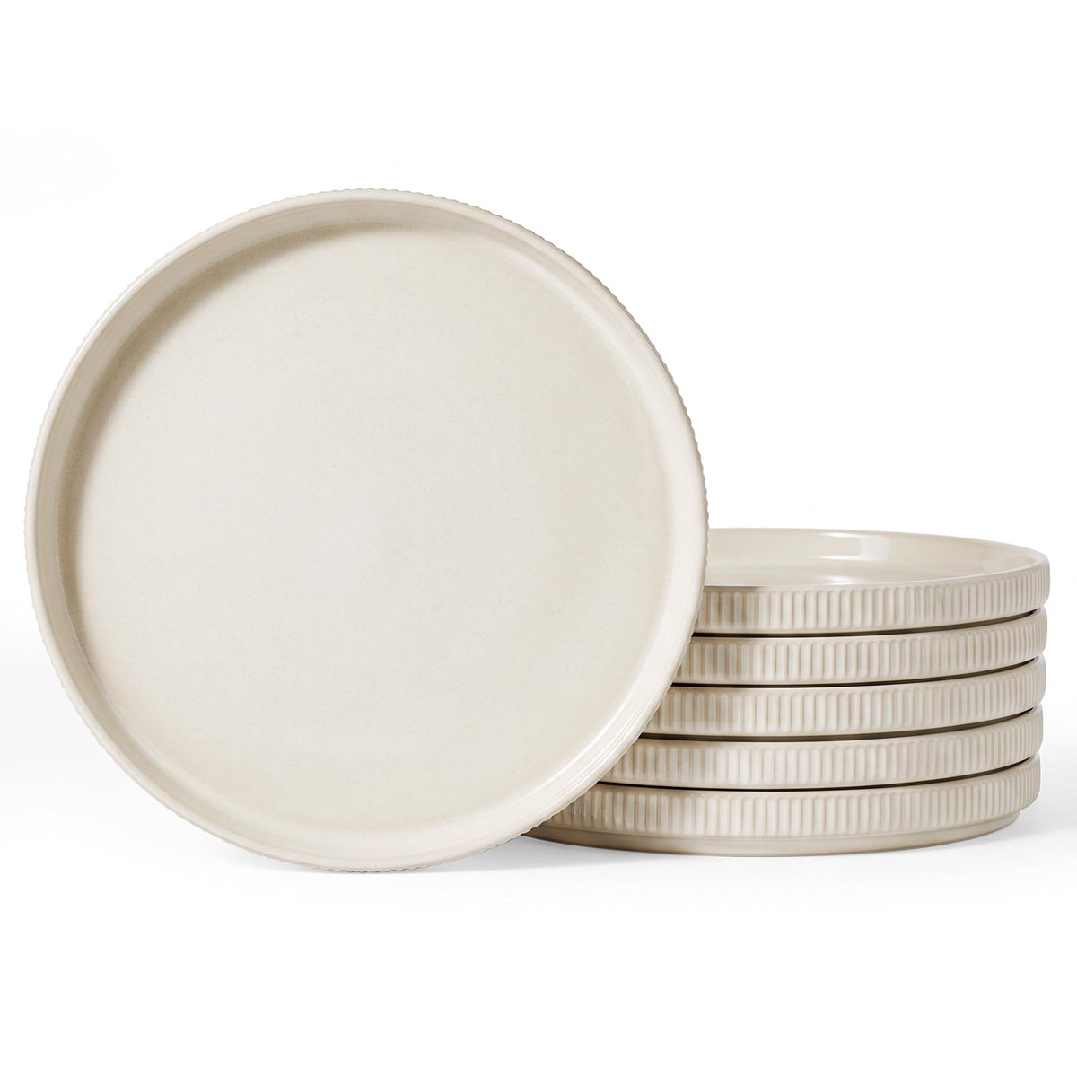 famiware Star 10/8 inches Dinner Plates Set for 6, Cappuccino White