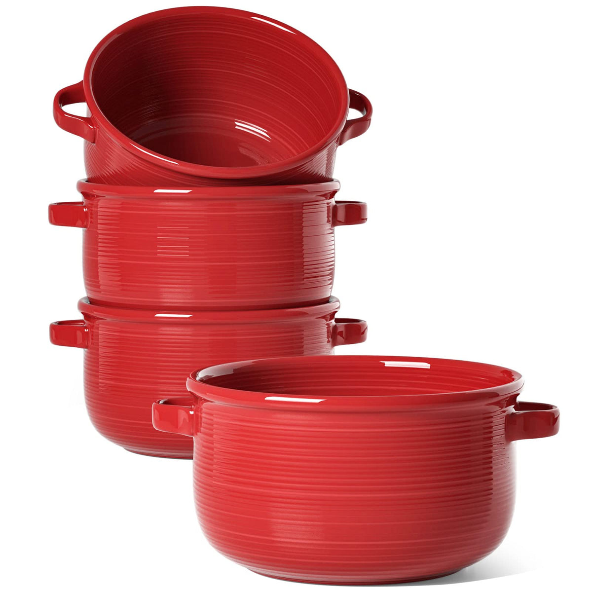 LE TAUCI French Onion Soup Bowls with Handles, 28 oz, Set of 4, White