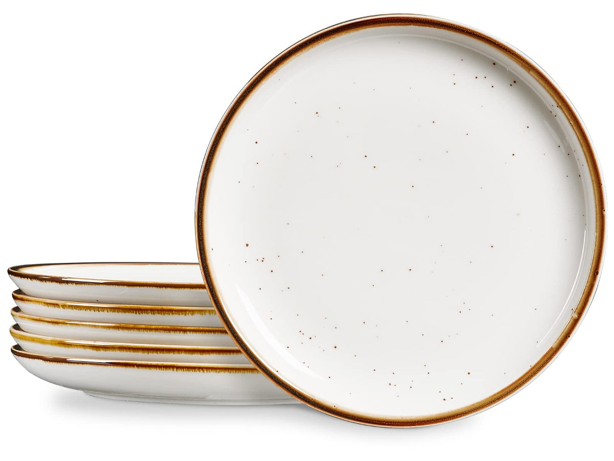 ONEMORE Porcelain Dinner Plates 8.5 inch Dessert Salad Plates Ceramic Plates with Speckle Serving Dishes Set of 4, Microwave, Oven and Dishwasher Safe