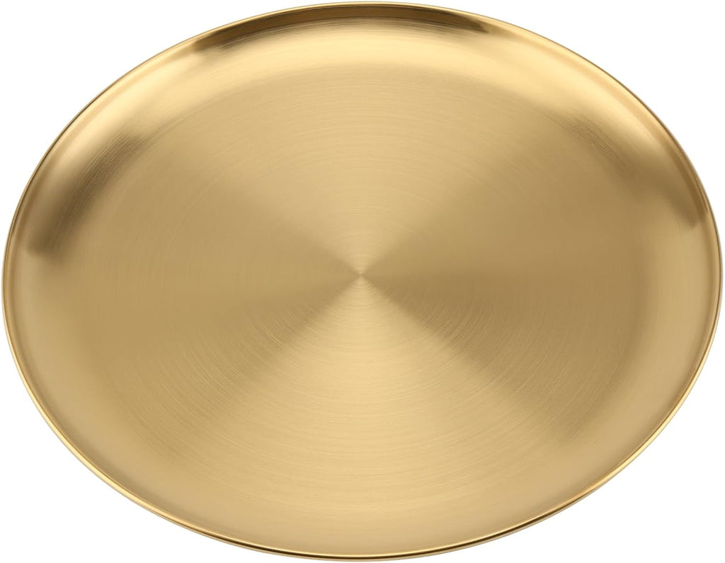 MOUYAT 6 PCS 12 Inch Large Stainless Steel Plate, 30cm Round Dinner Metal Plates, Metal Salad Steak Plates Reusable Dinner Dish for Eating Serving Camping Outdoor BBQ Home Kitchen, Frosted Gold