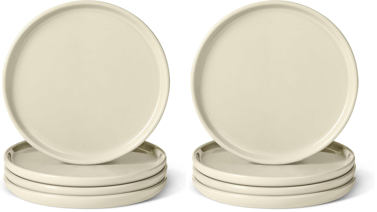 Amazon Basics Glazed Stoneware Appetizer Plates, Ceramic 4-Piece Set, Microwave and Dishwasher-Safe, 6.7 in., Ivory