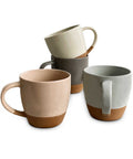 MORA Ceramic Large Latte Mug Set of 4, 16oz - Microwavable, Porcelain Coffee Cups With Big Handle - Modern, Boho, Unique Style For Any Kitchen. Microwave Safe Stoneware - Vanilla White