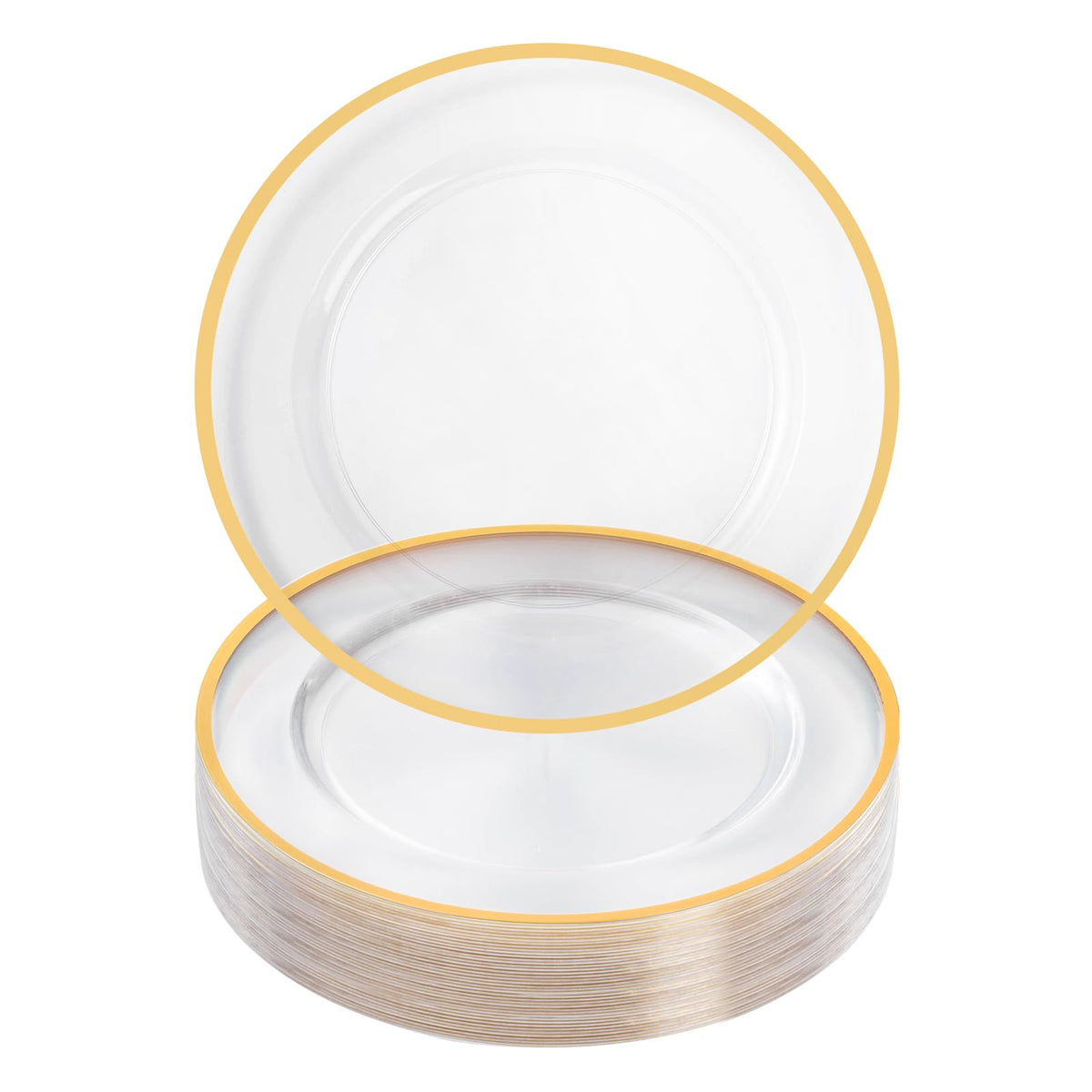 Goodluck 100 Pack 12 Inch Clear Charger Plates with Gold Rim