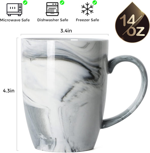 14 OZ Marble Coffee Mugs, M067 Novelty Marble Ceramic Cup for Home and Office, Microwave Dishwasher Safe, Set of 4, Gray