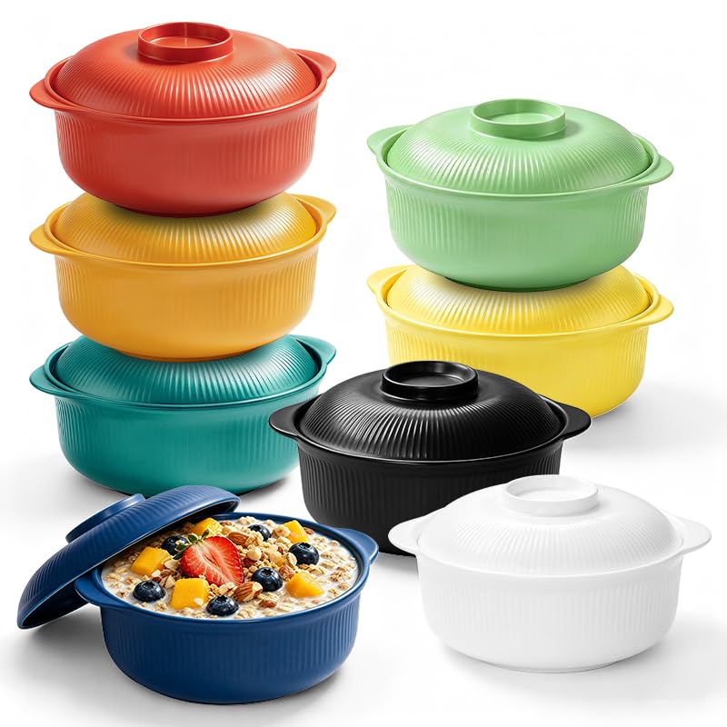 Microwave Bowls with Lids, 40 oz Lightweight Unbreakable Bowls, 4 Pack