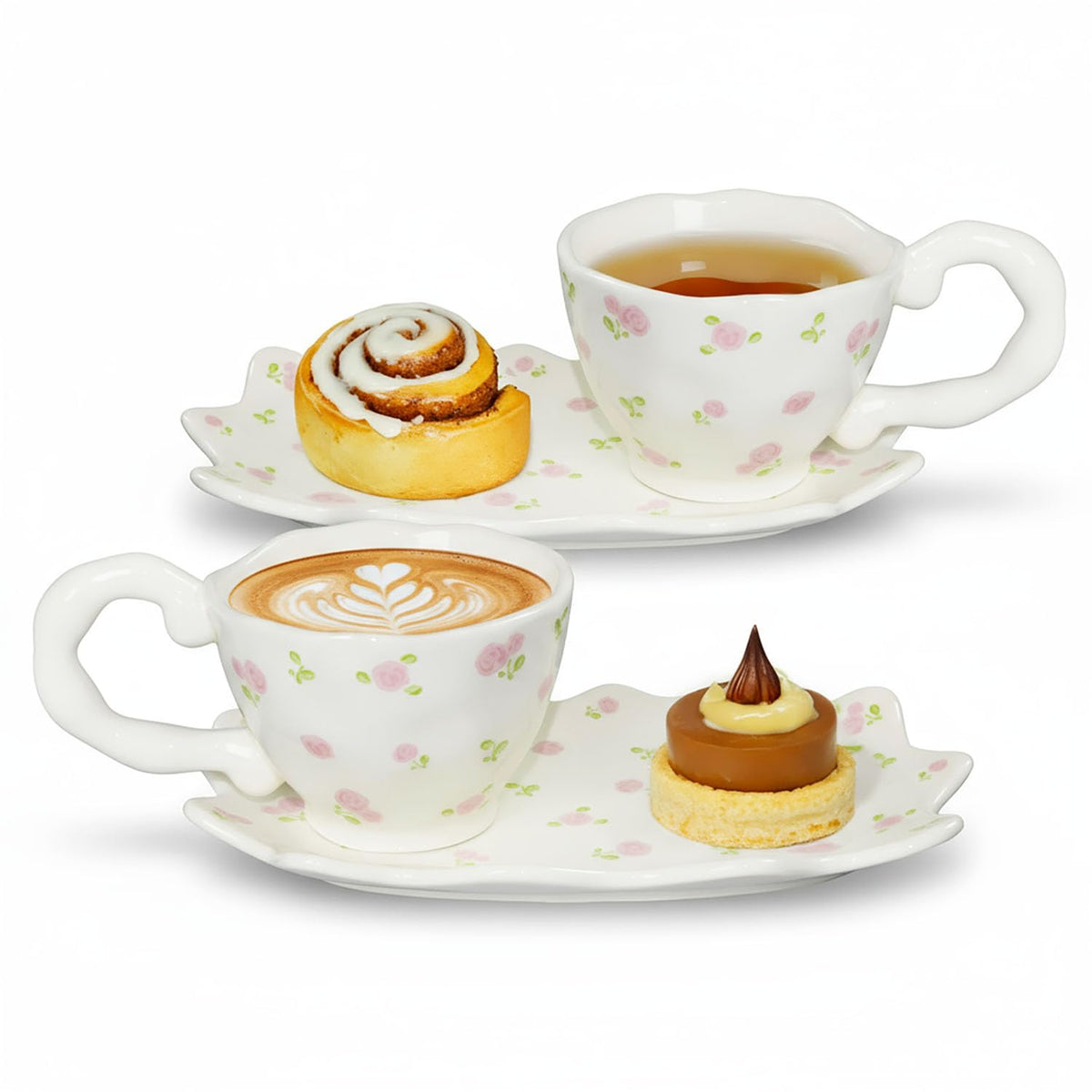 Unique Ceramic Tea Cup and Saucer Set, Coffee Mug, Cup and Saucer Set, Cute Fancy Women's Day Girly Afternoon Tea Set, 5.4 oz/160 ml Vintage Style, For Women and Tea Parties, Yellow flowers
