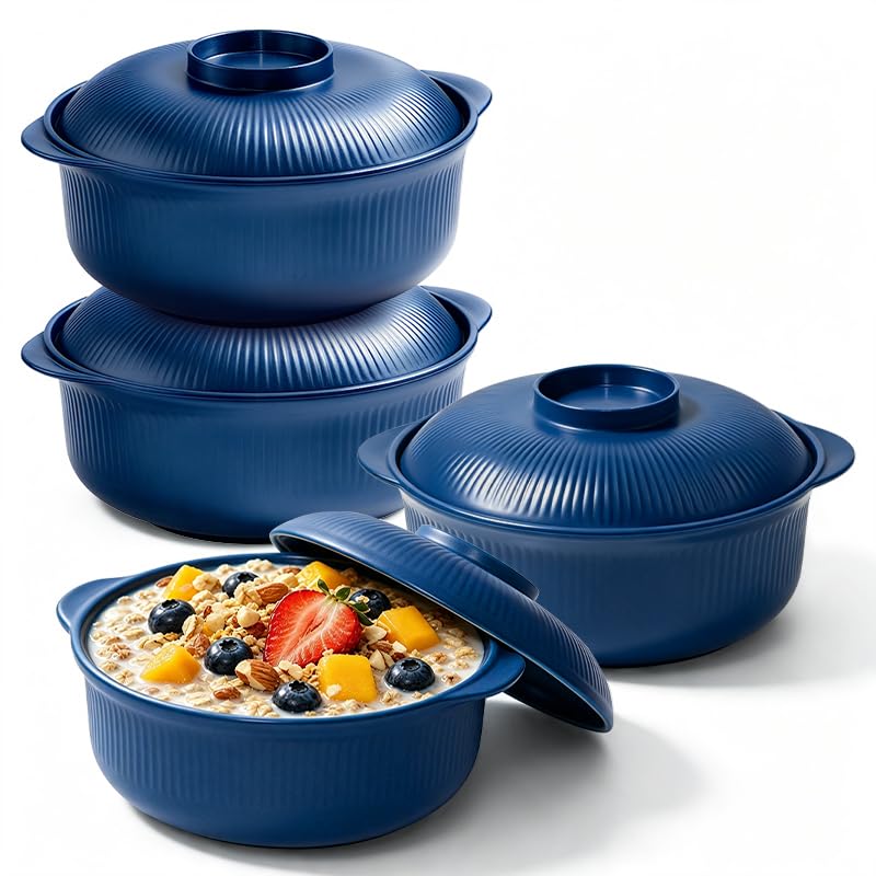 Microwave Bowls with Lids, 40 oz Lightweight Unbreakable Bowls, 4 Pack