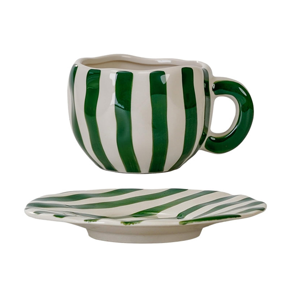 8 Oz Coffee Mug Large Espresso Cups With Saucer Ceramic Coffee Mugs Porcelain Coffee Cup With Saucer Hand-Painted Striped Art Cup And Saucer,C