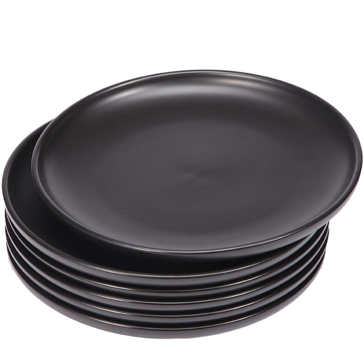 Matte Black Porcelain Dinner Plate Set, 8-Inch Modern Round Reusable Lunch & Dessert Plates, 6 Count