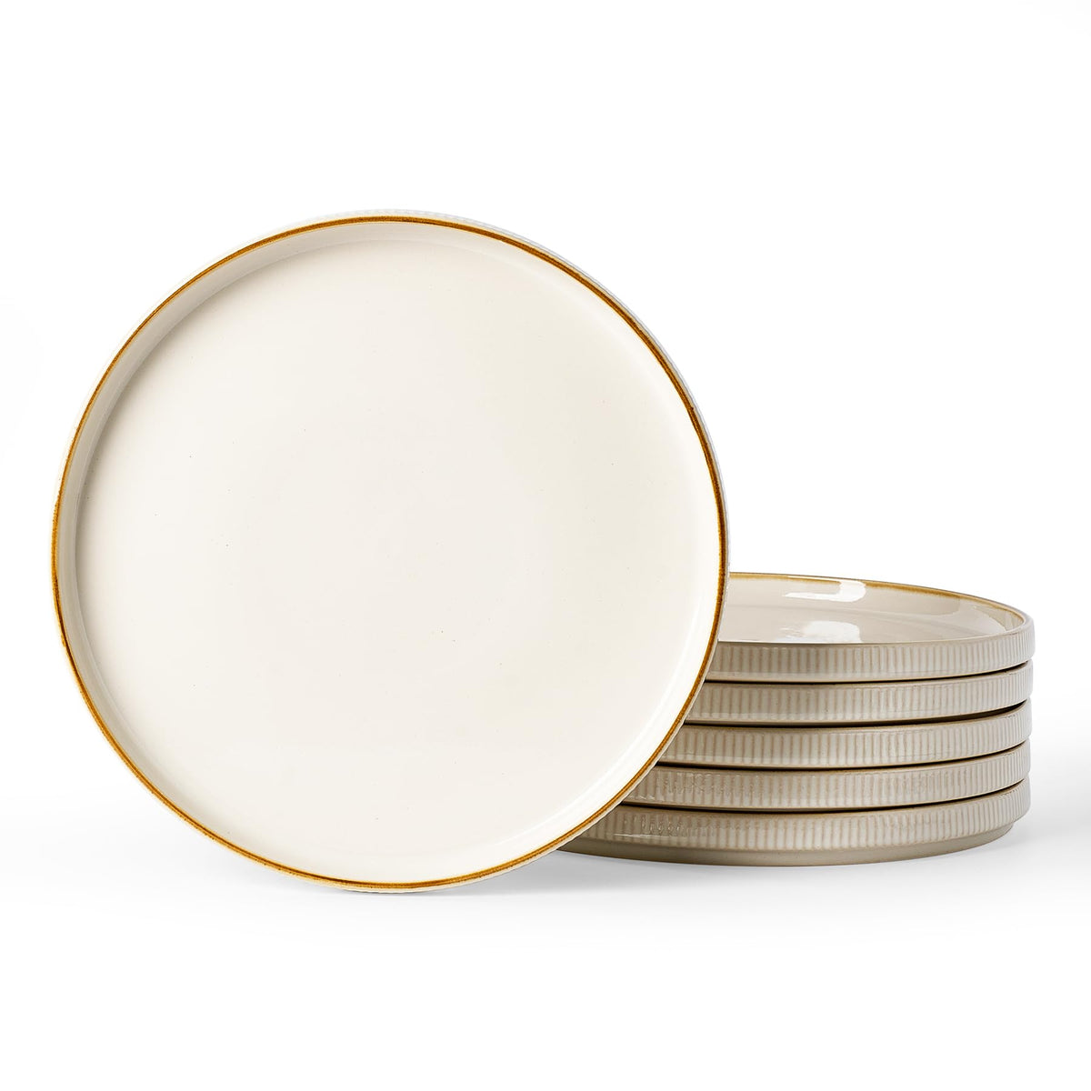famiware Star 10/8 inches Dinner Plates Set for 6, Cappuccino White