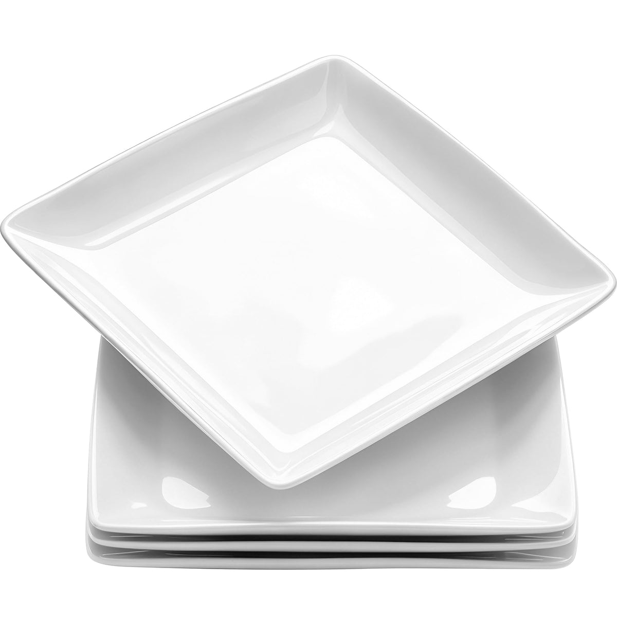 Porcelain Square Dinner Plates, 10.75 Inch Square Serving Plate for Steak, Pasta, Salad, Snacks, Pizza, Appetizer Plates, Set of 6, White