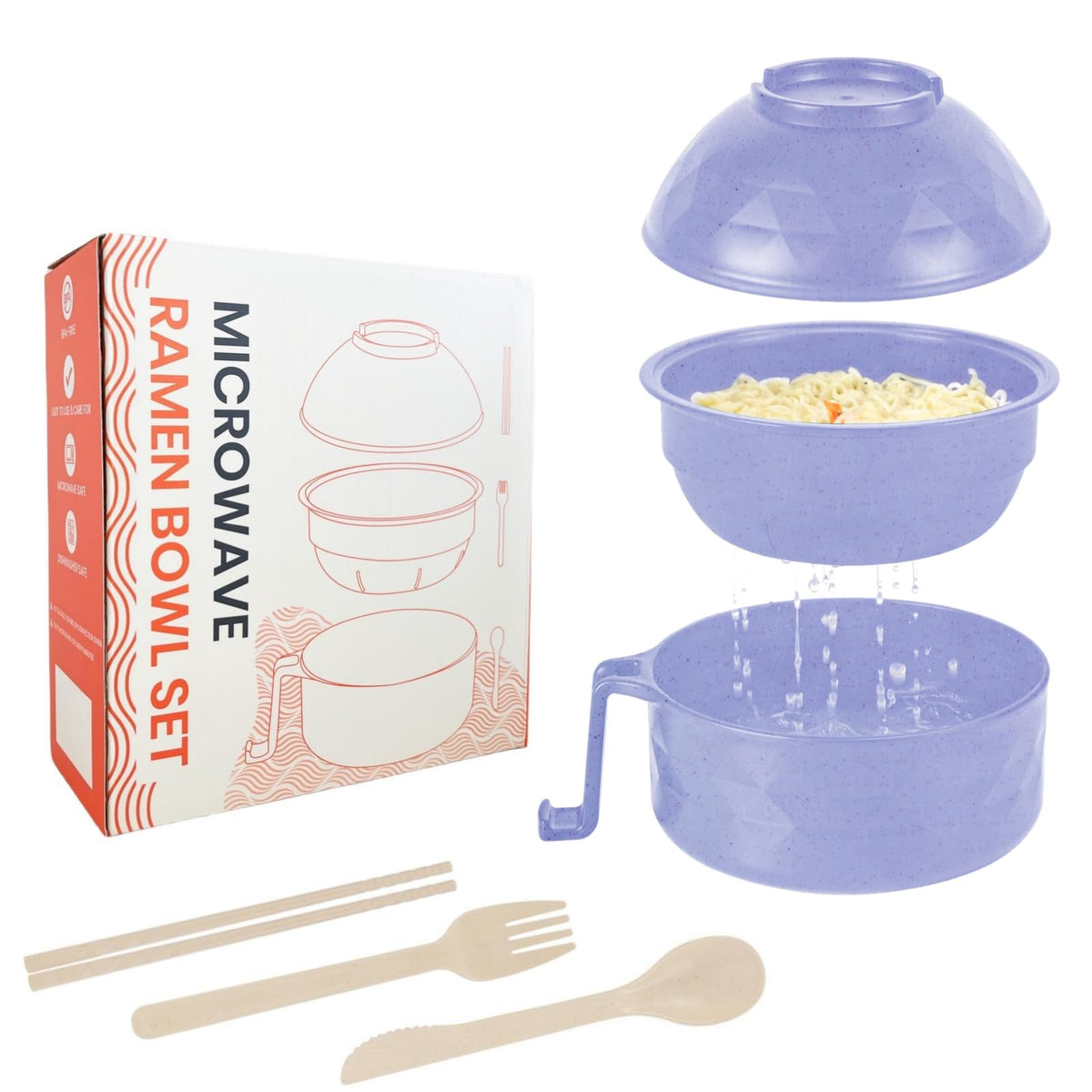 Microwave Ramen Cooker,Ramen Bowl Set,Microwave Noodle Bowl With Chopsticks and Spoon, College Dorm Room Essentials for Girls for Boys, Apartment Essentials, BPA-Free. (Deep Blue)