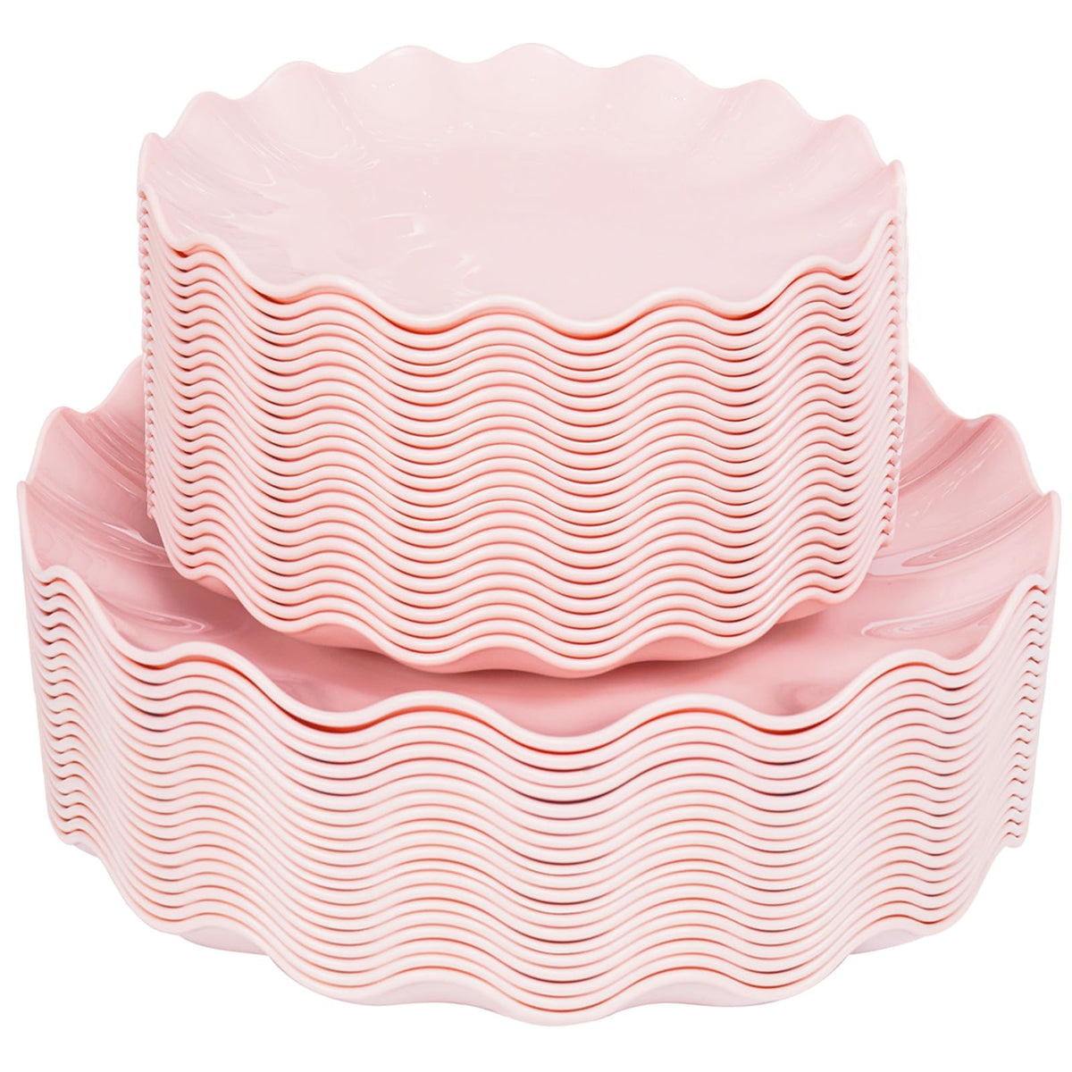 LIYH 24 Pcs Pink Plastic Plates for Party, Reusable, Scalloped, 12 Guests