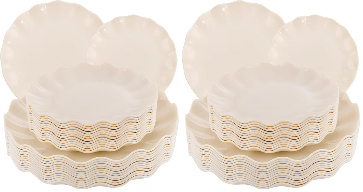 LIYH 24 Pcs Pink Plastic Plates for Party, Reusable, Scalloped, 12 Guests