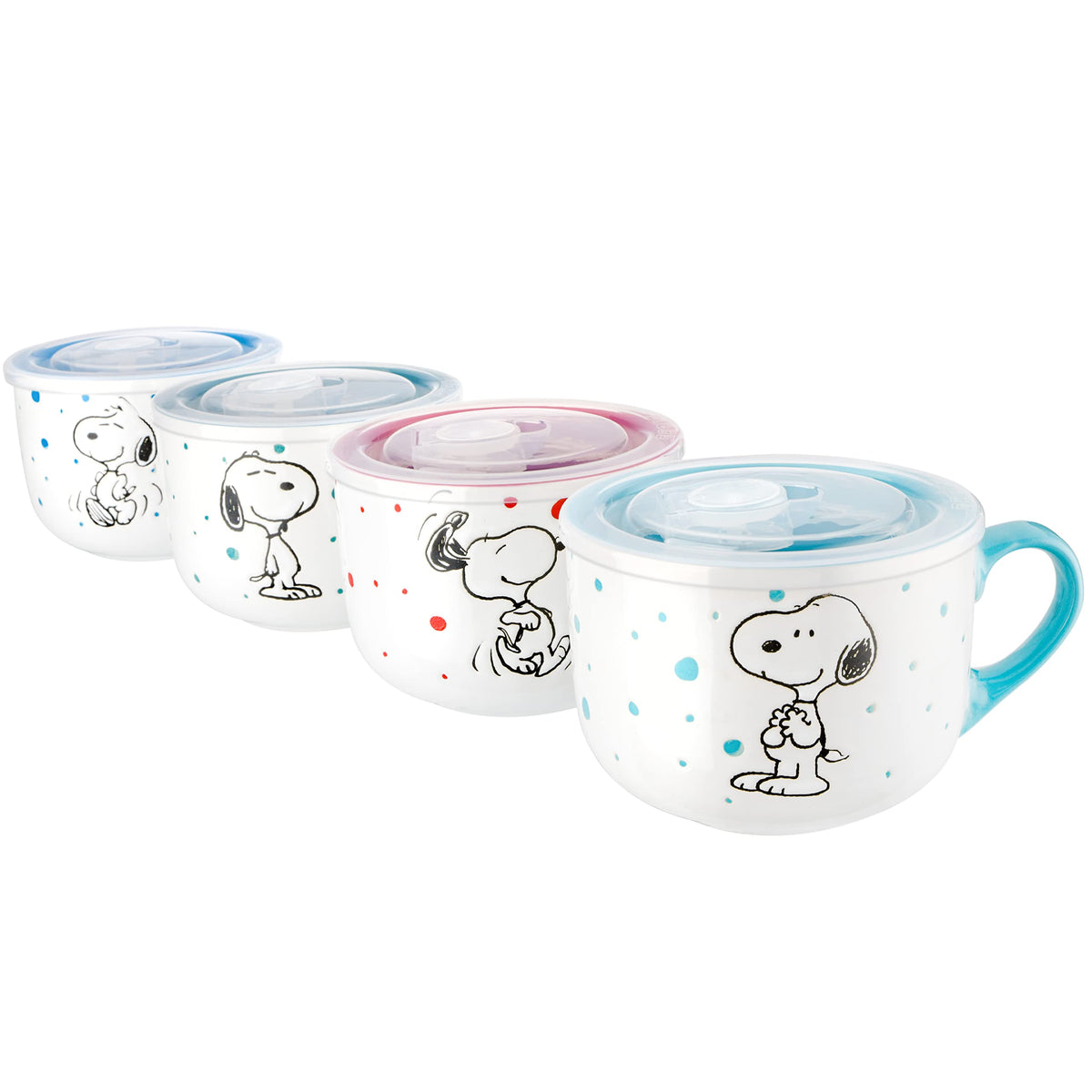 Peanuts Snoopy Bonbon Bites 4-Piece 5.5-Inch Decorated Stoneware Ceramic Stackable Bowl Set, Microwave & Dishwasher Safe Snack and Dessert Bowls
