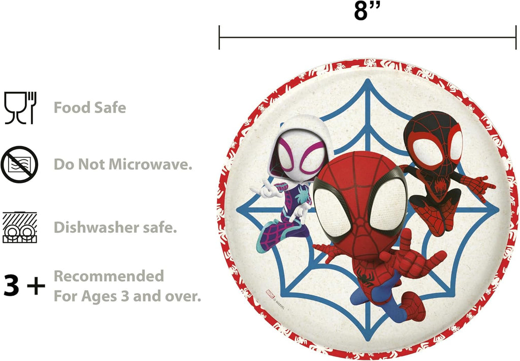 Zak Designs Marvel Spider-Man Dinnerware Set for Kids Includes 8" Plate, 6" Bowl, and 10oz Tumbler, Durable and Sustainable Melamine Bamboo Material (3-Piece Set, Spidey and His Amazing Friends)