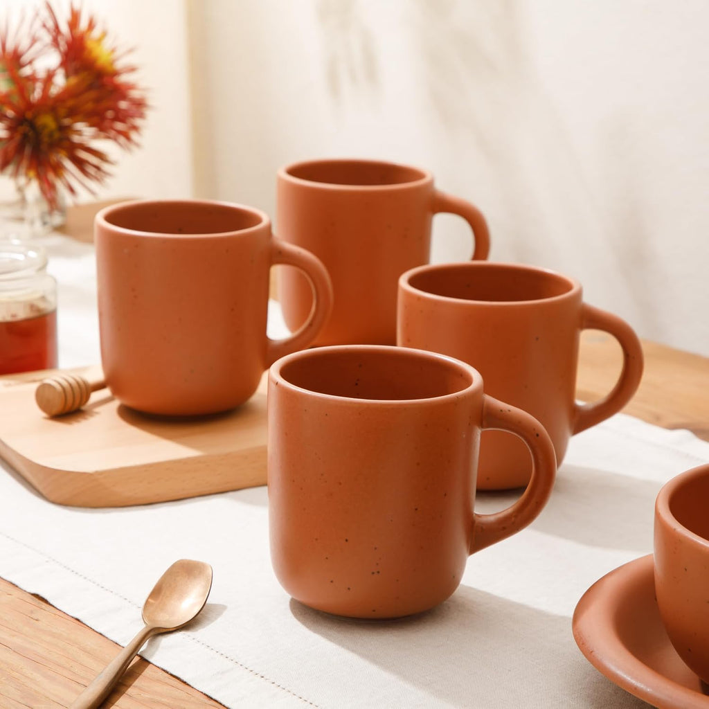 Bloomhouse - Two Time Oprah's Favorite Things Winner - Corsica Clay 4-Piece Mug Set – Burnt Apricot Terracotta Stoneware Coffee & Tea Cups, Durable Ceramic Drinkware