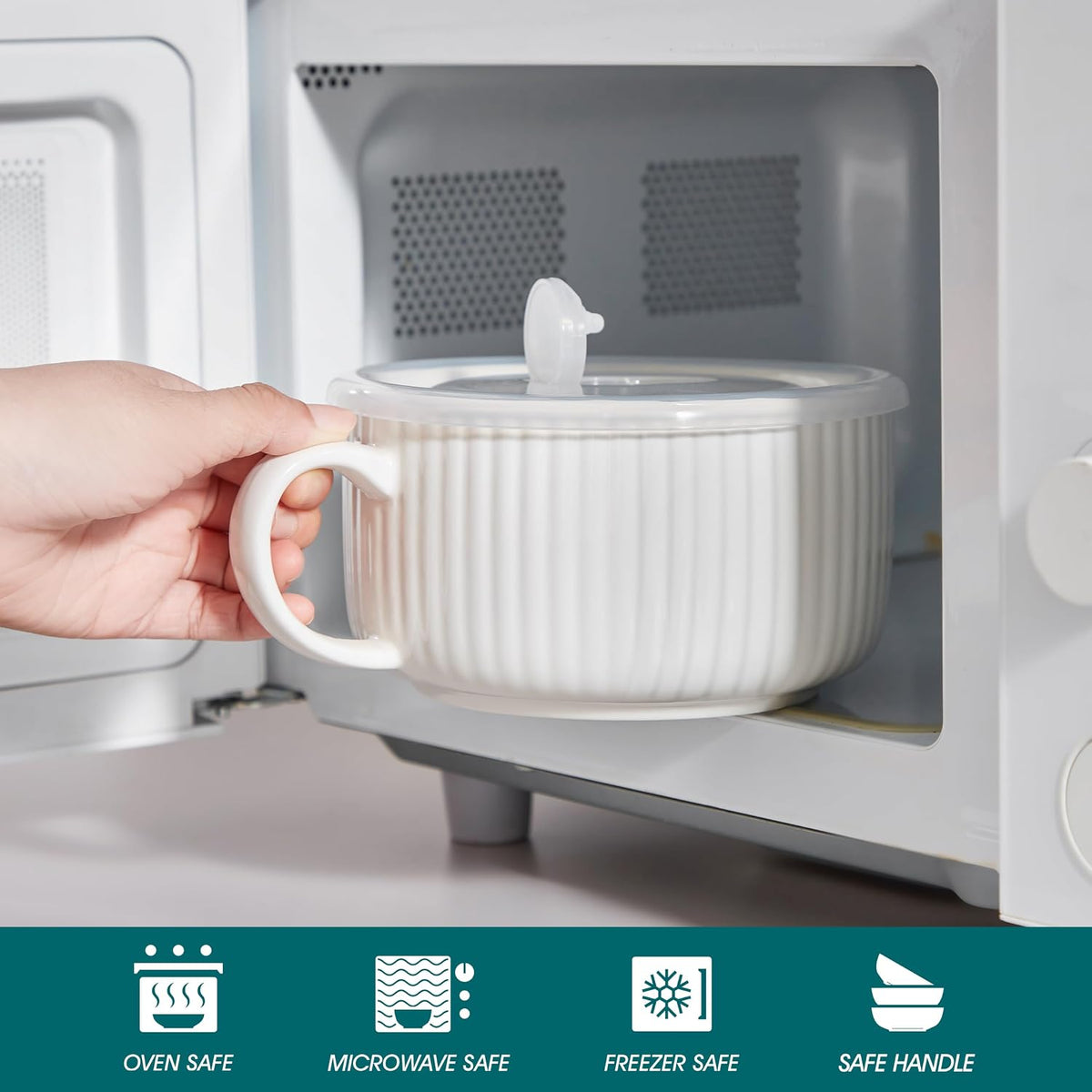 vancasso 38oz Soup Mug with Lid and Handle Steam Vent Bowl White 1 Pack