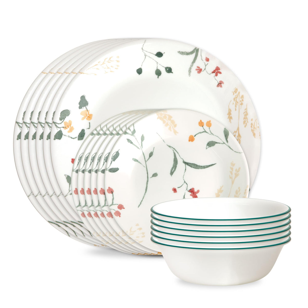 Corelle Vitrelle 18-Piece Service for 6 Dinnerware Set, Triple Layer Glass and Chip Resistant, Lightweight Round Plates and Bowls Set, Portofino